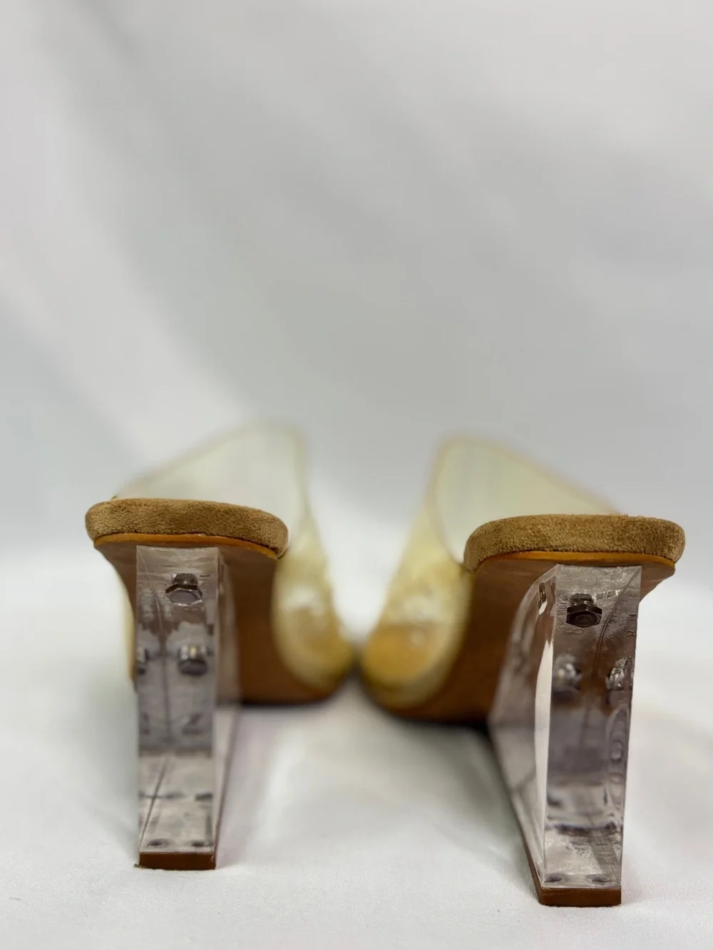Jeffrey Campbell Clear Sculptural Wedge Slide Sandals‎ with Nude Footbed